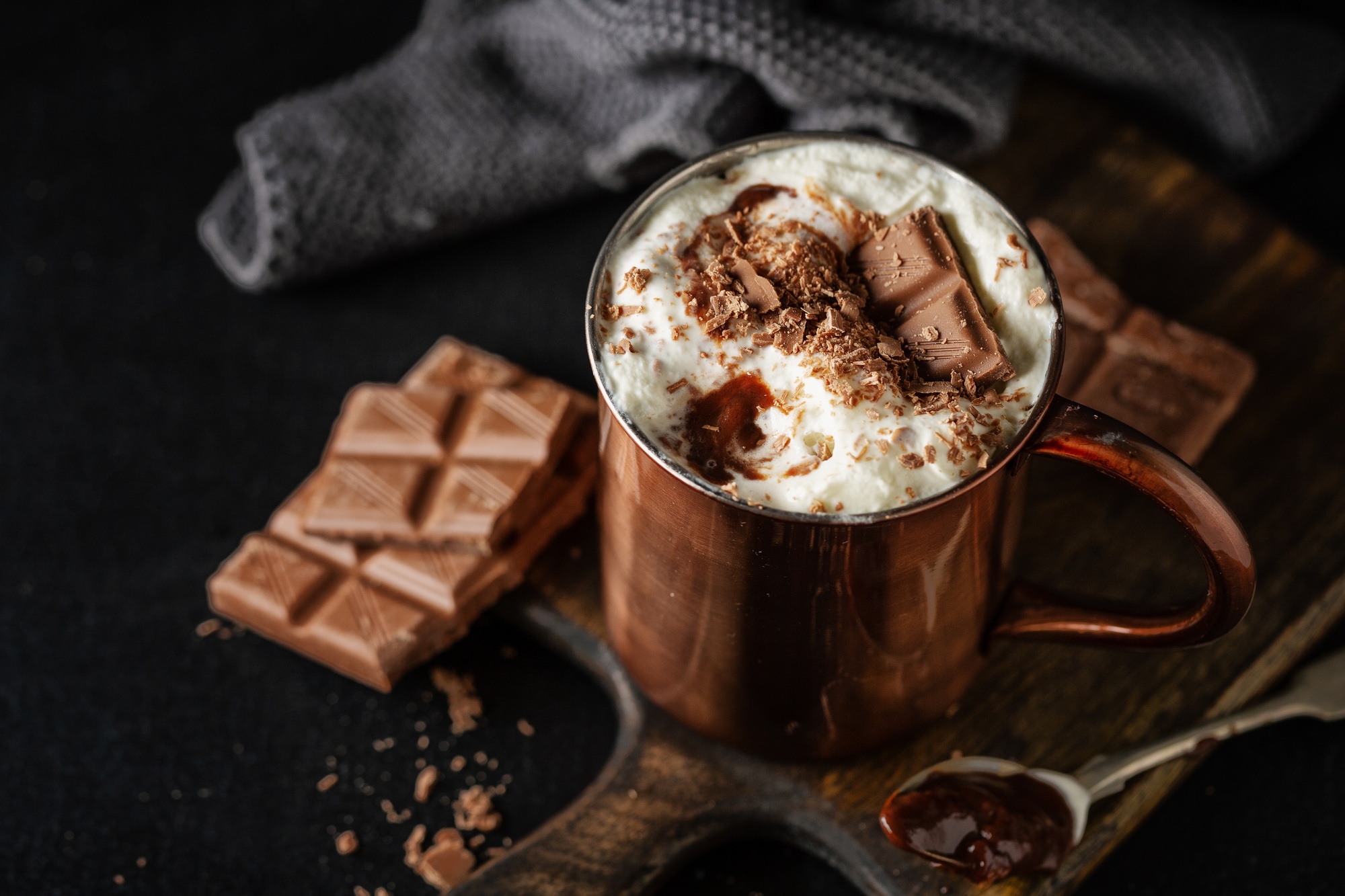 Hot chocolate with whipped cream in cup